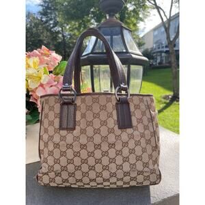 Gucci tote bag 113019 beige x brown (pu500